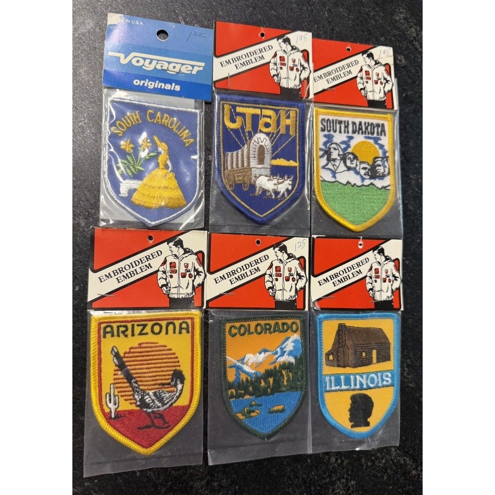 Vintage Lot 6 State Souvenir Embroidered Patches NOS Utah Arizona Colorado